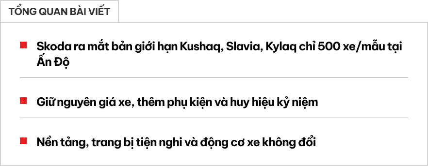 Bộ ba Skoda Kushaq, Slavia và Kylac phiên bản đặc biệt