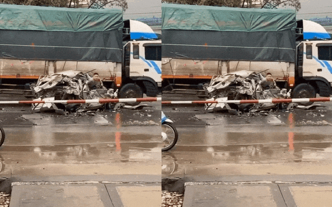 Hiện trường vụ tai nạn xe con bị biến dạng hoàn toàn Xe con bẹp dúm sau va chạm mạnh